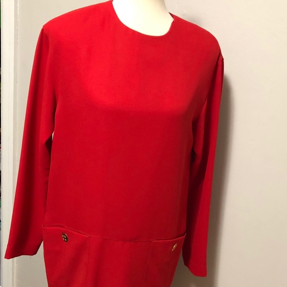 Liz Claiborne Red Long Sleeve Shift Dress - Picture 7 of 8